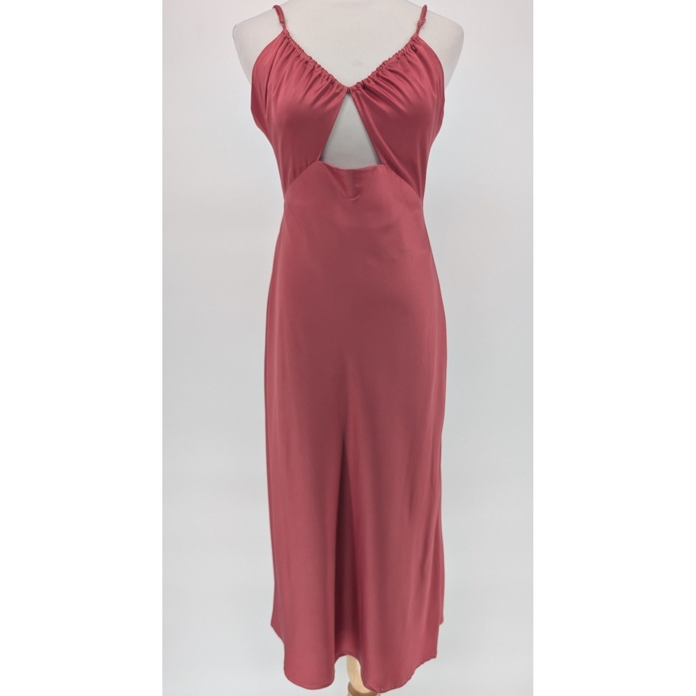 Petal + Pup‎ Poppy Cut Out Midi Slip Dress M Rose Pink Satin Wedding Cocktail - Picture 4 of 15